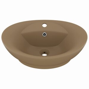 vidaXL Lavabo ovale de luxe à trop-plein Crème mat 58 5x39cm Céramique