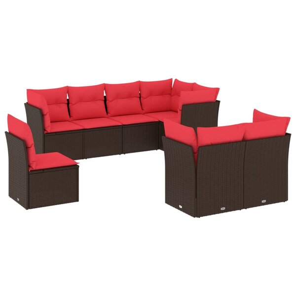 vidaXL Salon de jardin 8 Pièces avec coussins marron résine tressée