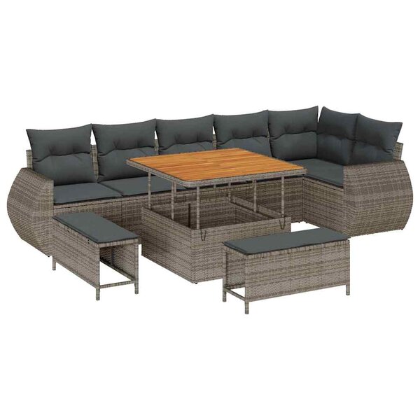 vidaXL Ensemble de canapé de jardin 9 Pièces Gris polyrotin