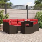 vidaXL Ensemble de canapé de jardin 7 Pièces Marron et rouge Poly rotin
