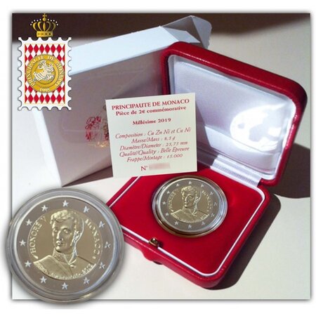 Pièce de monnaie 2 euro commémorative Monaco 2019 BE – Honoré V