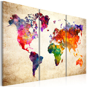 Tableau - the world's map in watercolor l x h en cm 90x60