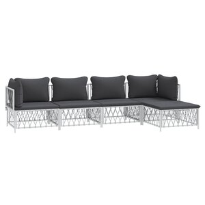 Salon de jardin meuble d'extérieur ensemble de mobilier avec coussins 5 pièces blanc acier 02_0018307