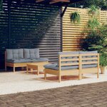 vidaXL Salon de jardin 5 Pièces avec coussins gris bois de pin