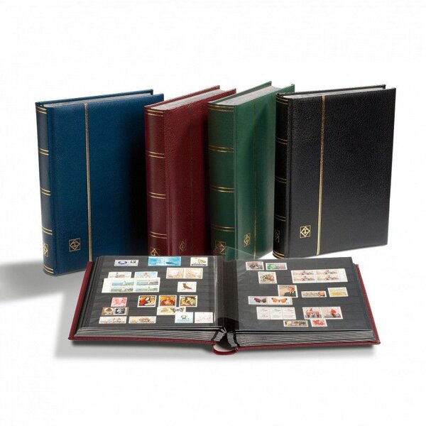 Classeur à bandes Premium cuir pour timbres 64 pages noires. Couleur - Noir