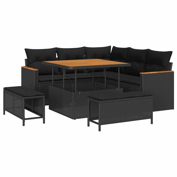 vidaXL Ensemble de canapé de jardin avec coussin 8 Pièces Noir Poly rotin