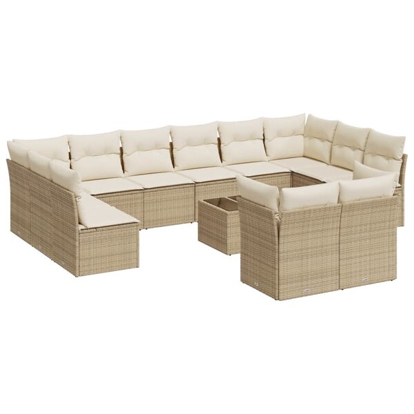 vidaXL Salon de jardin avec coussins 13 Pièces beige résine tressée