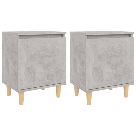 vidaXL Tables de chevet avec pieds en bois 2 Pièces Gris béton 40x30x50cm