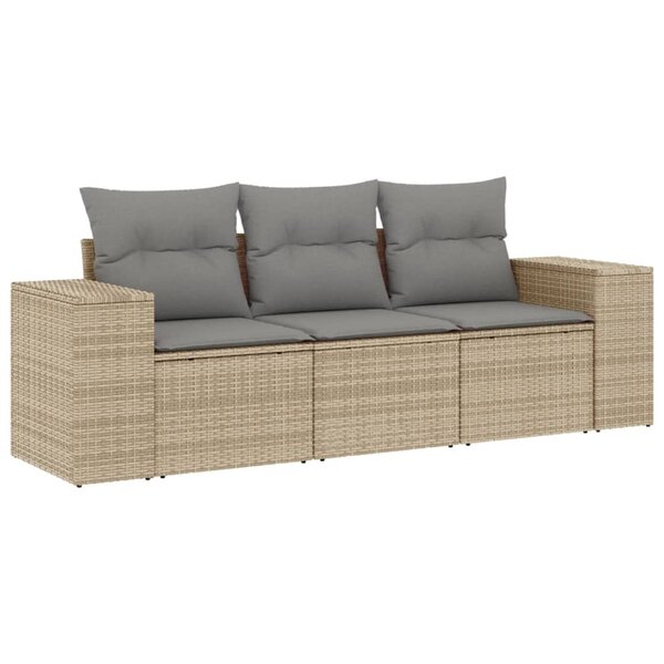 vidaXL Salon de jardin avec coussins 3 Pièces beige résine tressée
