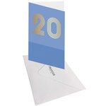 Carte D'anniversaire 20 Ans En Or - Bleu - A Message - Pour Homme Et Femme - 11 5 X 17 Cm - Draeger paris