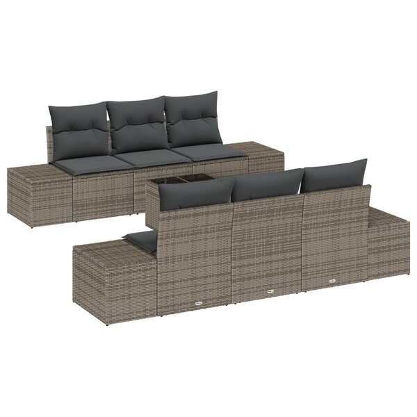 vidaXL Set de canapé de jardin 7 pièces avec coussins gris en rotin synthétique