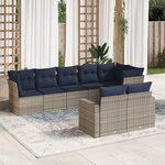 vidaXL Salon de jardin 8 Pièces avec coussins gris résine tressée