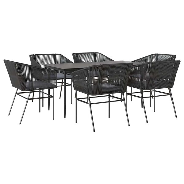 vidaXL Ensemble à manger de jardin coussins 7Pièces noir poly rotin verre
