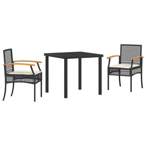 vidaXL Ensemble de salle à manger pour jardin 3 Pièces Noir Rotin