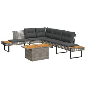 vidaXL Salon de jardin avec coussins 5 Pièces gris résine tressée acacia