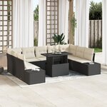 vidaXL Ensemble de canapé de jardin 10 pièces avec coussins en poly rotin noir