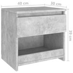 Vidaxl table de chevet gris béton 40x30x39 cm aggloméré