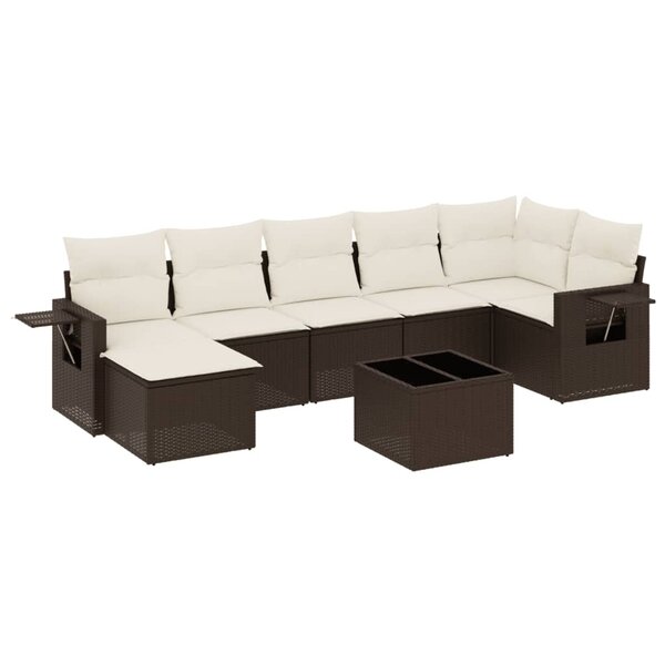 vidaXL Salon de jardin 8 Pièces avec coussins marron résine tressée