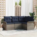 vidaXL Ensemble de canapé de jardin avec coussin 4 Pièces Gris polyrotin