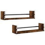 vidaXL Étagères murales avec barres 2 Pièces chêne fumé 60x16x14 cm