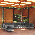 vidaXL Salon de jardin 9 Pièces avec coussins gris bois de pin
