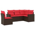 vidaXL Salon de jardin avec coussins 5 Pièces marron résine tressée