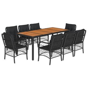 vidaXL Ensemble à manger de jardin 9Pièces coussins noir résine tressée