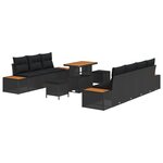 vidaXL Ensemble de canapé de jardin de 10 pièces avec des coussins en poly rattan noir et acacia