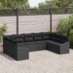 vidaXL Ensemble de canapé de jardin 9 Pièces Noir Poly rotin