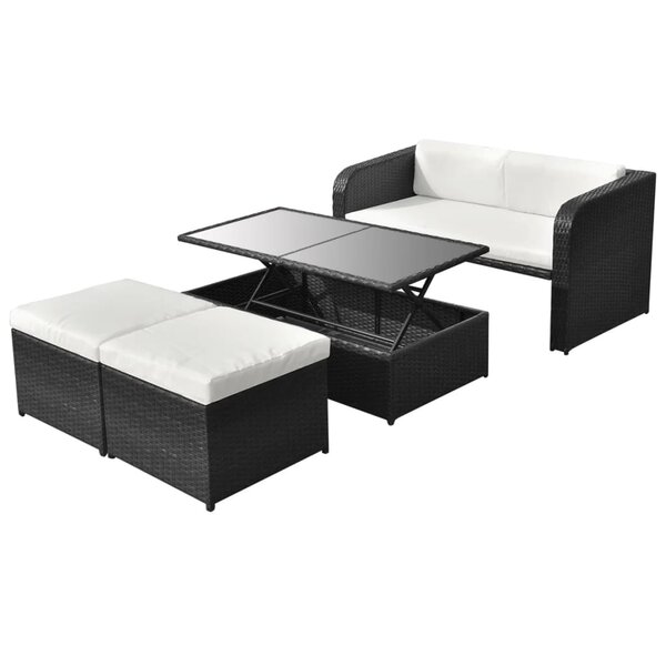 vidaXL Salon de jardin 4 Pièces avec coussins Résine tressée Noir
