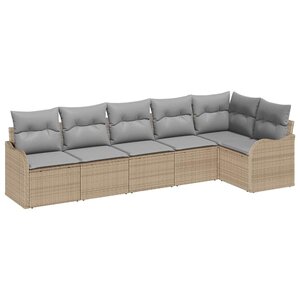 vidaXL Ensemble de canapé de jardin 6 Pièces Beige Poly rotin
