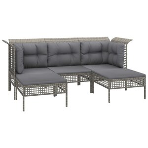 Salon de jardin meuble d'extérieur ensemble de mobilier 5 pièces avec coussins gris résine tressée 02_0016414