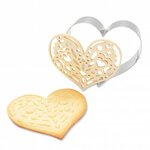 Kit pour biscuit en relief Coeur + 2 Stylos au chocolat jaune pastel et bleu nuit