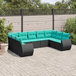 vidaXL Salon de jardin 9 Pièces avec coussins noir résine tressée