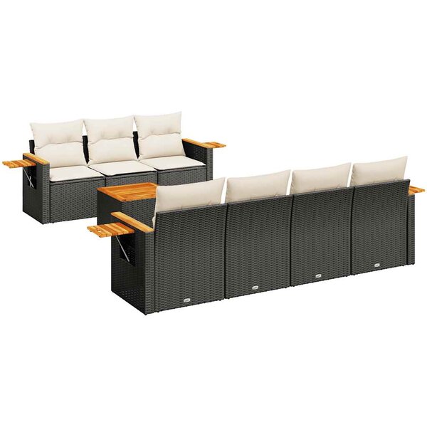 vidaXL Salon de jardin 8 Pièces avec coussins noir résine tressée