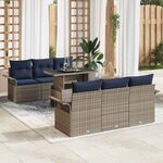 vidaXL Ensemble de canapé de jardin avec coussin 7 Pièces Gris Poly rotin