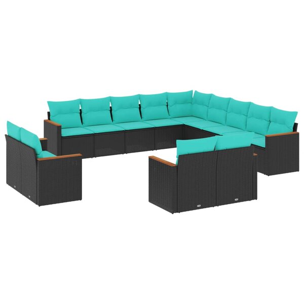 vidaXL Salon de jardin avec coussins 13 Pièces noir résine tressée