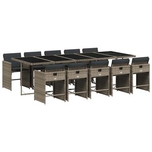 vidaXL Ensemble à manger de jardin 11Pièces avec coussins gris poly rotin