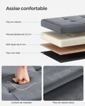 Banc de rangement boîte pliable en velours repose-pieds avec couvercle 31 x 41 x 31 cm capacité de charge 130 kg pour couloir salon gris 12_0004136