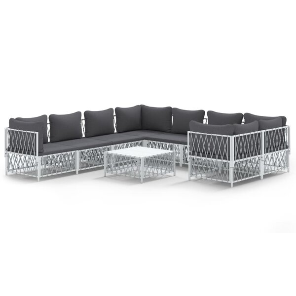 vidaXL Salon de jardin avec coussins 9 Pièces blanc acier