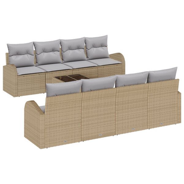 vidaXL Ensemble de Sofa de Jardin 9 Pièces avec Coussins Beiges en Rattan Poly