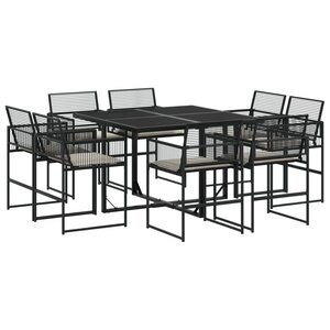 vidaXL Ensemble à manger de jardin 9Pièces coussins noir résine tressée