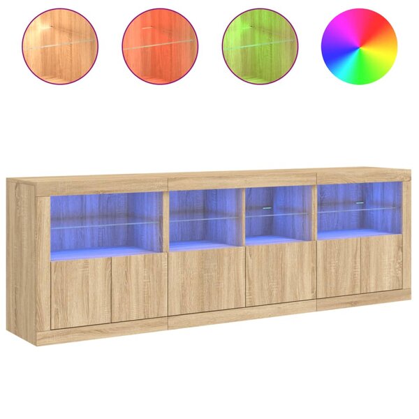 vidaXL Buffet avec lumières LED chêne sonoma 202x37x67 cm