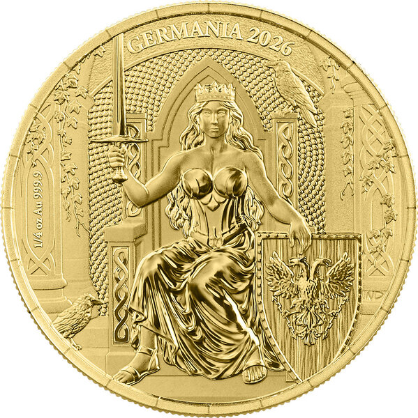 Monnaie GERMANIA Queen on the Throne 1/4 Oz Or 30 Mark Germania 2026 (PRÉCOMMANDE)
