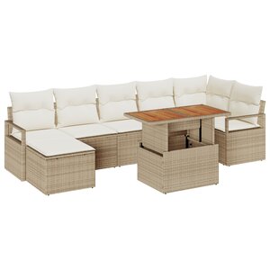 vidaXL Ensemble de canapé de jardin 8 pièces avec coussins en rotin polybeige