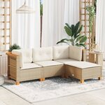 vidaXL Salon de jardin avec coussins 4 Pièces beige résine tressée