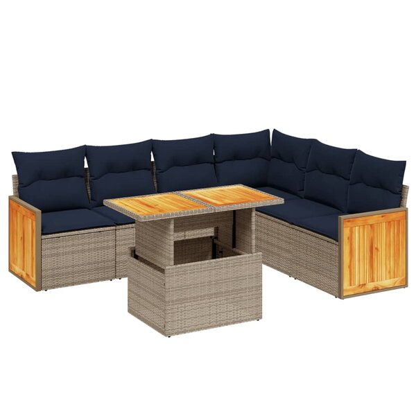 vidaXL Salon de jardin 7 Pièces avec coussins gris résine tressée