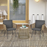 Ensemble salon de jardin 3 pièces style colonial 2 fauteuils avec coussins gris + table basse résine filaire beige