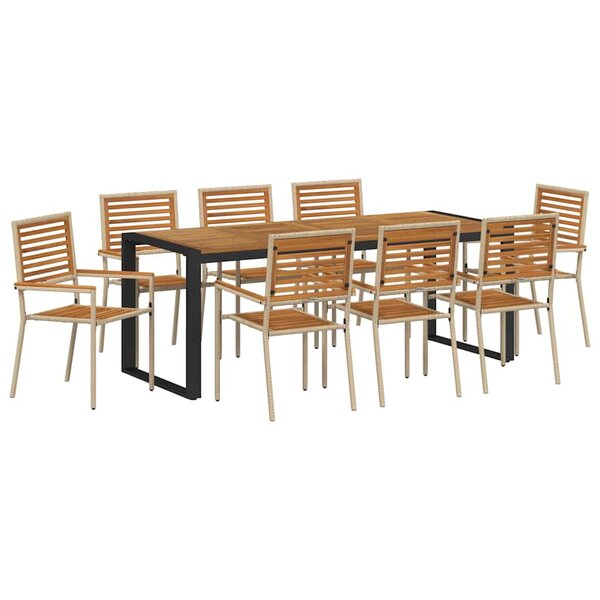 vidaXL Ensemble de salle à manger pour jardin 9 Pièces Beige polyrotin