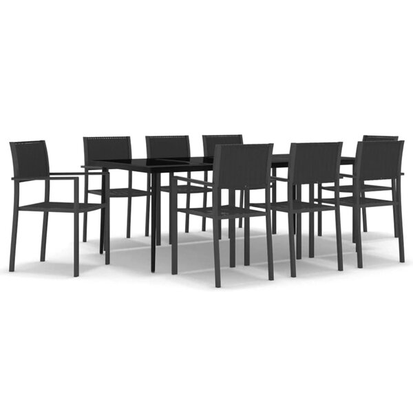 vidaXL Ensemble à manger de jardin 9 Pièces Noir